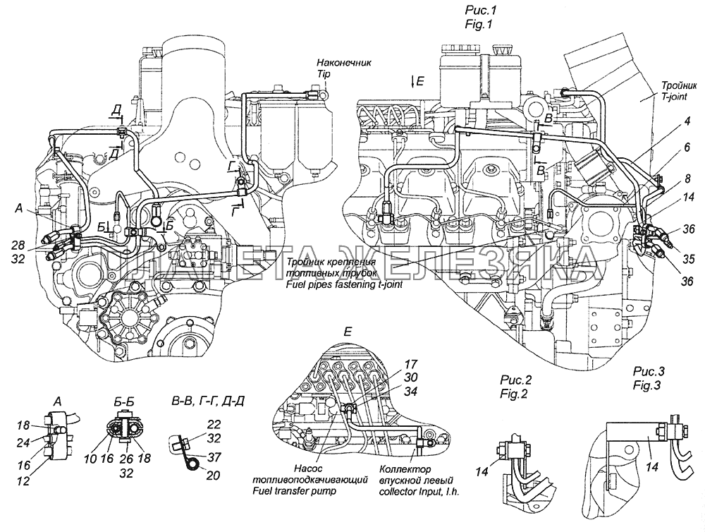 65116-1104000-90 Установка топливопроводов КамАЗ-6522 (Euro-2, 3)